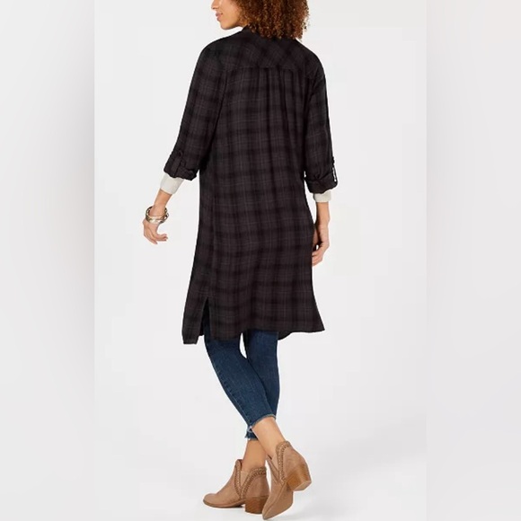 Plaid Floral Embroidered Kimono Cardigan - Picture 2 of 5